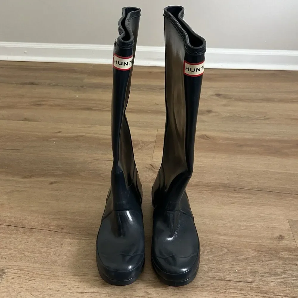 Hunter Original Tall Gloss Navy Blue Rain Wellington Boots Women's Size 6